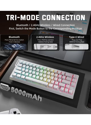لوحة مفاتيح ألعاب لاسلكية X68PRO HE 60% سريعة التشغيل مع تشغيل قابل للتعديل، معدل اقتراع 8K، مفتاح مغناطيسي بتأثير هول، تبديل سريع، إضاءة خلفية RGB، بلوتوث/2.4 جيجاهرتز/سلكي، لألعاب FPS - أبيض - view 4