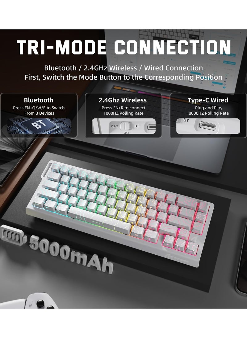 هجوم القرش لوحة مفاتيح ألعاب لاسلكية X68PRO HE 60% سريعة التشغيل مع تشغيل قابل للتعديل، معدل اقتراع 8K، مفتاح مغناطيسي بتأثير هول، تبديل سريع، إضاءة خلفية RGB، بلوتوث/2.4 جيجاهرتز/سلكي، لألعاب FPS - أبيض - Image 4