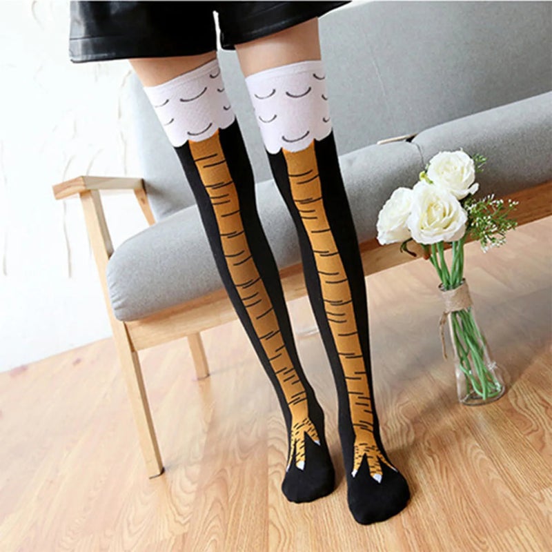 Over Knee Animal Drumstick Socks - 25.6 Inches Length Black Elastic Cotton Blend for Adult, Kid Role-play, Holiday Party Gift - Image 1