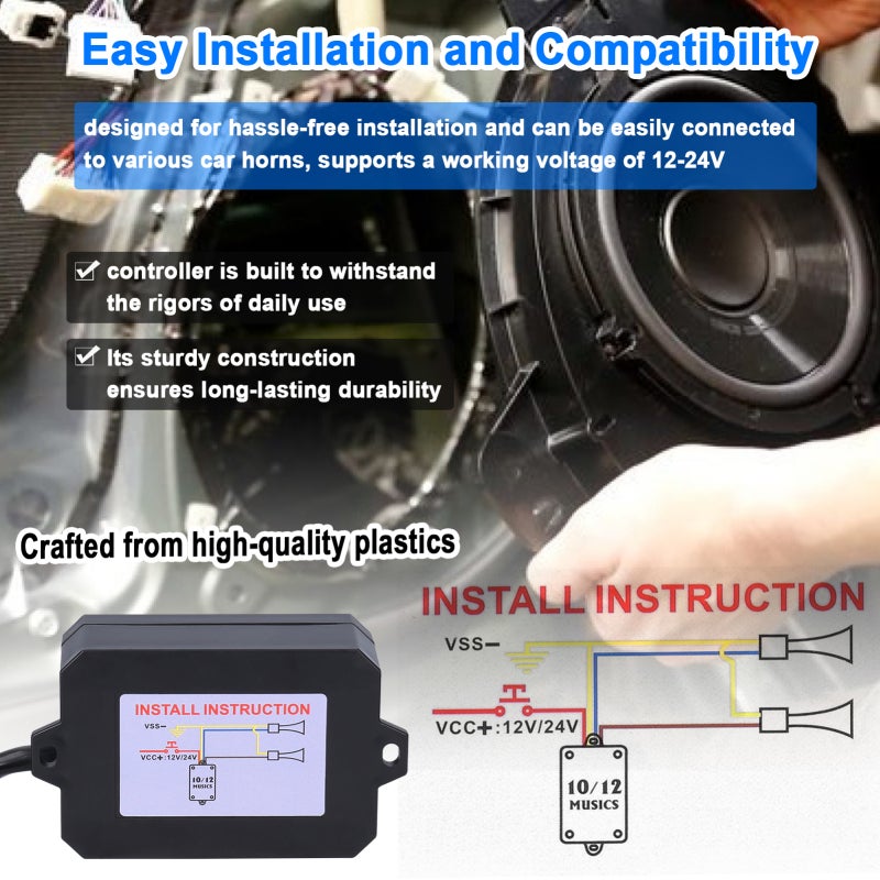 Car Horn Controller Electric Horn Speaker Sound Control Unit with 8 Sound Effects Switching 12-24V for Car Truck Marine Boat - Image 2