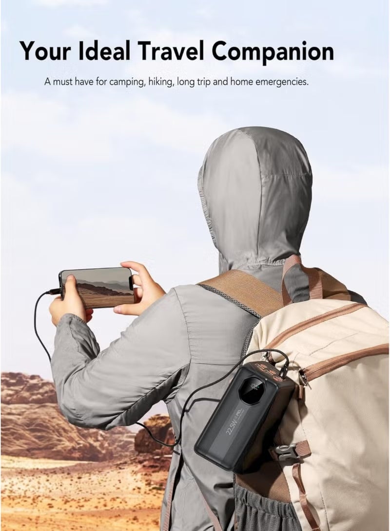 LEVINO N60 50000mAh Power Bank 22.5W Fast Charging with Built-In Type-C & Lightning Cables | 4 USB + 2 PD Ports Digital LED Display | High Capacity Portable Charger for Travel & Outdoor – Black - Image 5