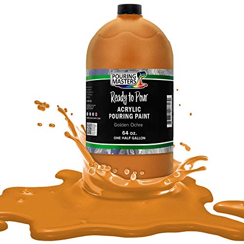 POURING MASTERS Golden Ochre Acrylic Ready to Pour Pouring Paint - Premium 64-Ounce Pre-Mixed Water-Based - for Canvas, Wood, Paper, Crafts, Tile, Rocks and More - Image 1