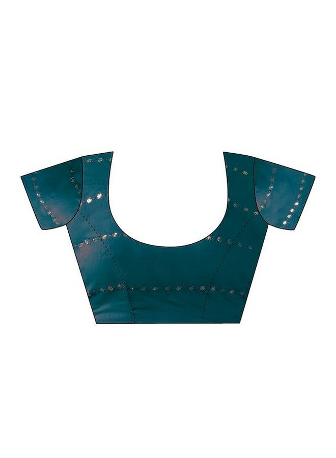 SIRIL ساري جورجيت للنساء من سيريلي | ساري للنساء | ساري مزخرف بخطوط زري مع قطعة بلوزة غير مخيطة (3498S722A_Rama & Pink) - Image 4