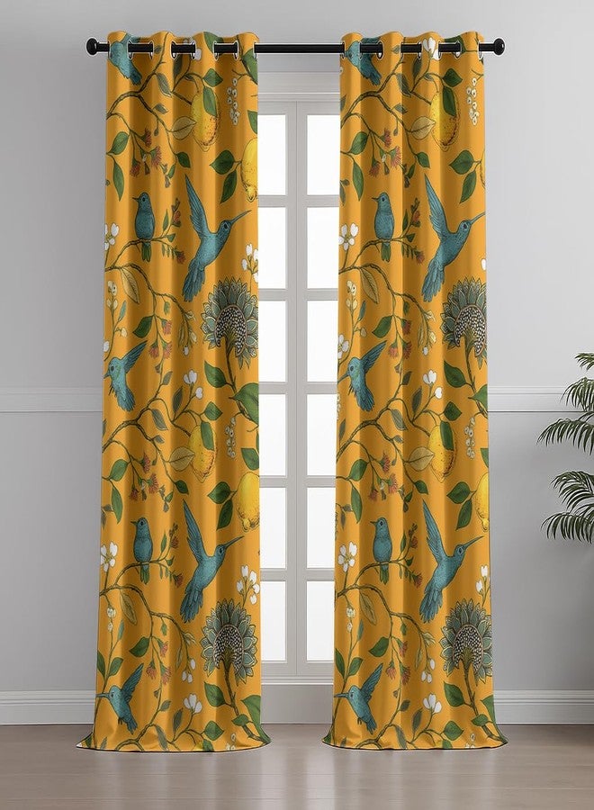 BFAM Floral Print 100% Blackout Curtain with Black Linning at Back, Floral Print Curtains for Living Room/Bedroom Thermal Insulated Energy Saving, Yellow Bird, 6FT, Pack of 1 Curtain - Image 2