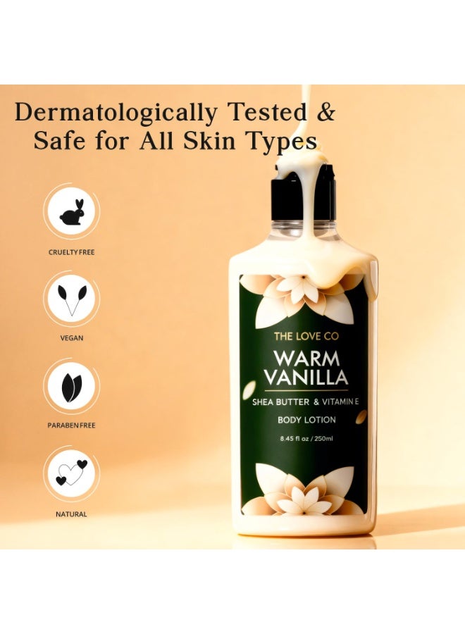 ذا لوف كو. لوشن الجسم الدافئ برائحة الفانيليا من ذا لوف كو - تغذية عميقة بزبدة الشيا وفيتامين هـ - ترطيب يدوم طويلًا لبشرة ناعمة ومتوهجة - عطر فانيليا فاخر - 250 مل - Image 2