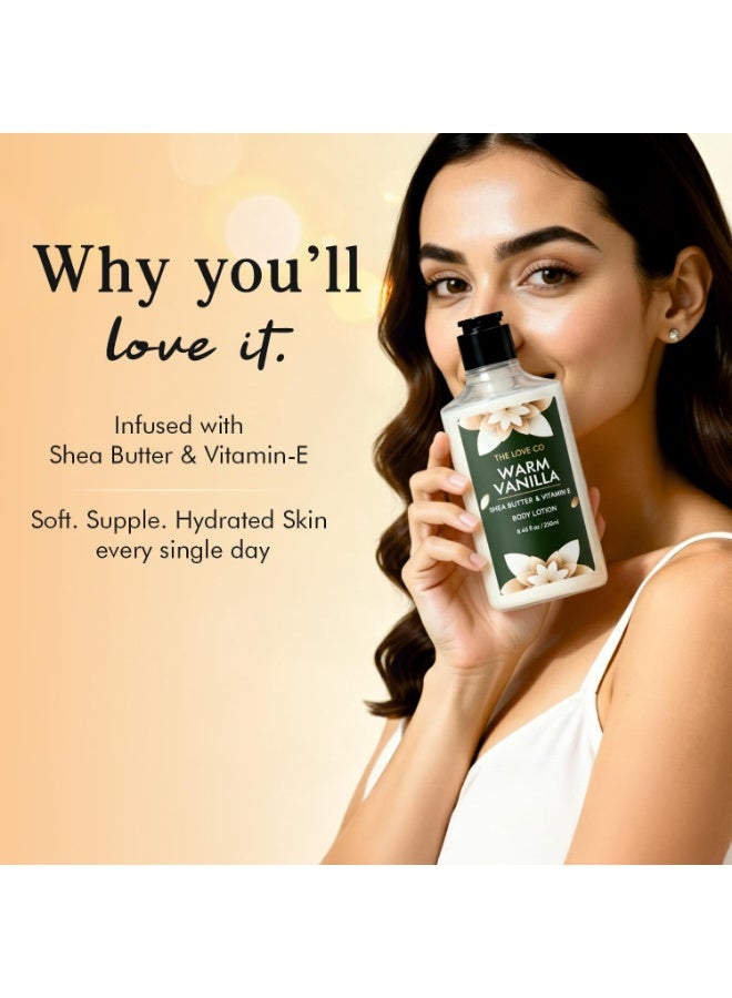 ذا لوف كو. لوشن الجسم الدافئ برائحة الفانيليا من ذا لوف كو - تغذية عميقة بزبدة الشيا وفيتامين هـ - ترطيب يدوم طويلًا لبشرة ناعمة ومتوهجة - عطر فانيليا فاخر - 250 مل - Image 4