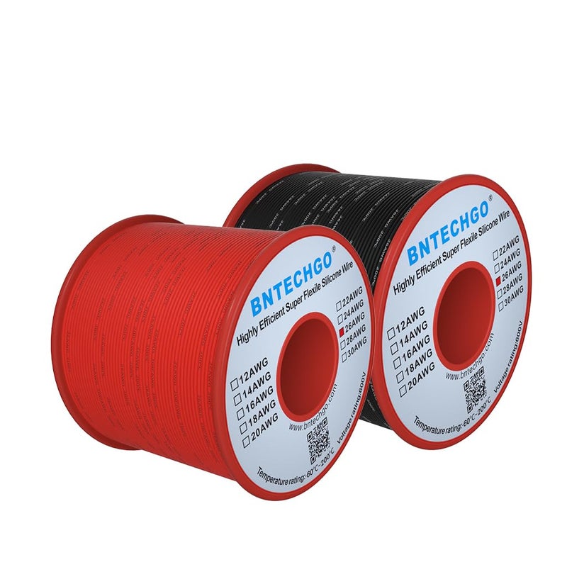 BNTECHGO 26 Gauge Silicone Wire Spool Red and Black Each 250ft Flexible 26 AWG Stranded Tinned Copper Wire - Image 1