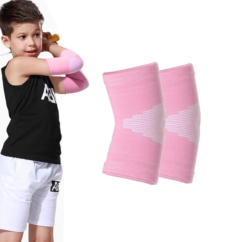 Luwint Kids Knit Elbow Brace Support Compression Arm Protection Sleeves for Volleyball Weightlifting Tennis Tendonitis 1 Pair Pink Medium - Image 3
