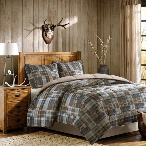 Woolrich John Rich & Bros. Woolrich Comforter Set, Cabin Lodge, Warm Cover for Colder Season, Modern Cottage-Inspired Down Alternative Ultra Soft Microfiber Bedding, Matching Sham, Plaid Grey/Blue Twin 2 Piece - Image 1