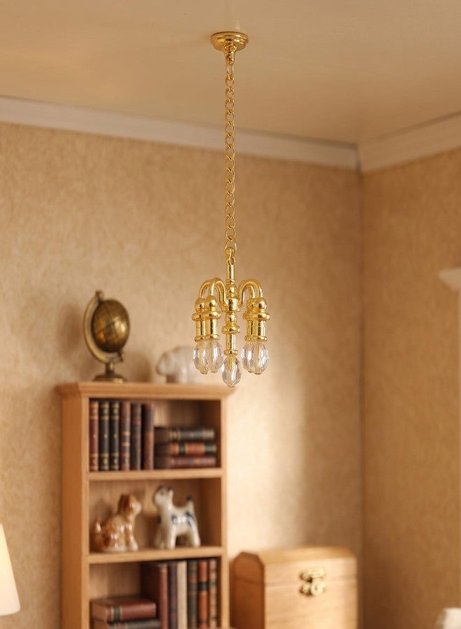 HaiFafafaing Mini Chandelier Crystal Miniature Dollhouse Chandelier 5 Head Hanging Ceiling Lamp Gold 1:12 Scale Miniature Dollhouse Accessories for Doll House Accessories - Image 4
