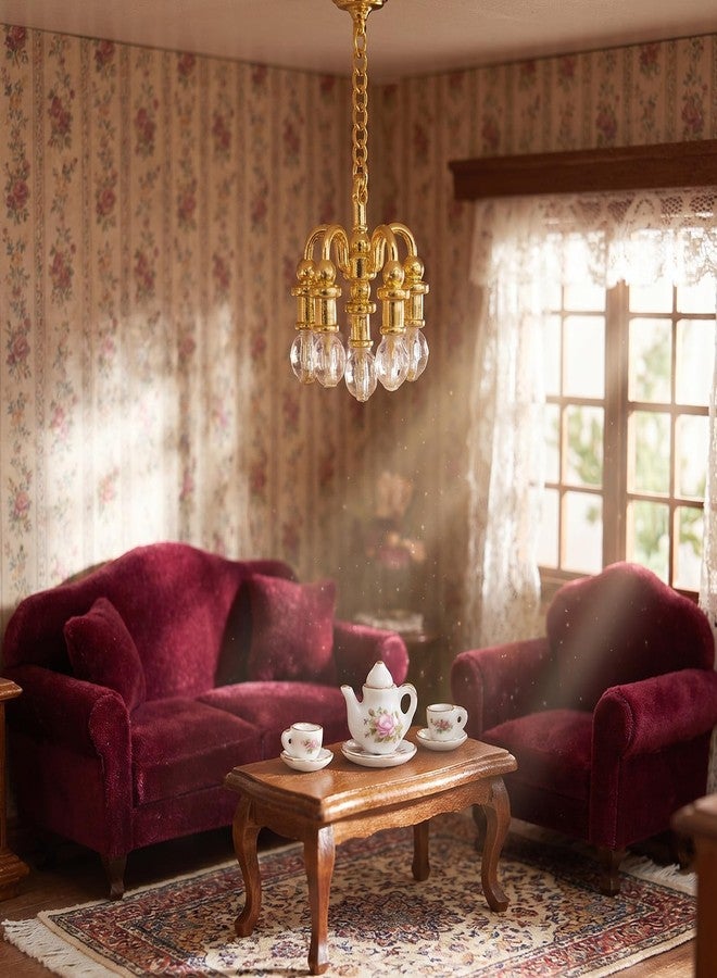 HaiFafafaing Mini Chandelier Crystal Miniature Dollhouse Chandelier 5 Head Hanging Ceiling Lamp Gold 1:12 Scale Miniature Dollhouse Accessories for Doll House Accessories - Image 5