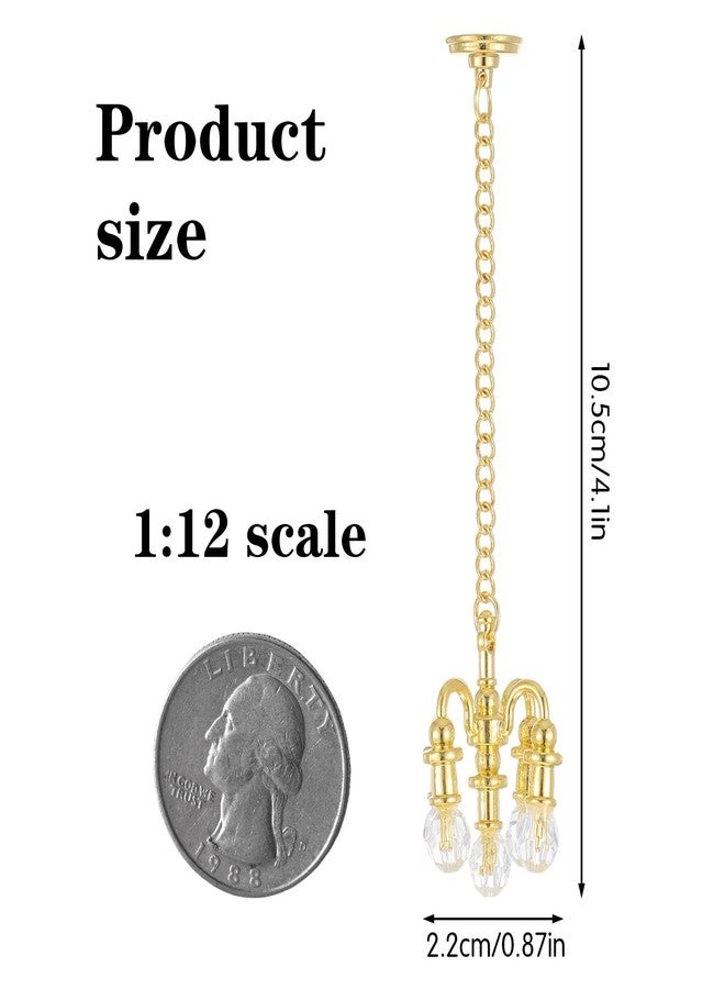 HaiFafafaing Mini Chandelier Crystal Miniature Dollhouse Chandelier 5 Head Hanging Ceiling Lamp Gold 1:12 Scale Miniature Dollhouse Accessories for Doll House Accessories - Image 2
