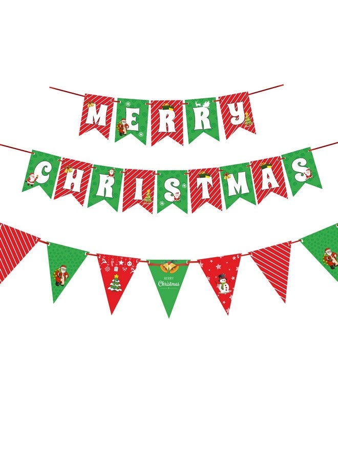 TOYXE Merry Christmas Banner and Matching Bunting Triangular Flags Combo - Image 1