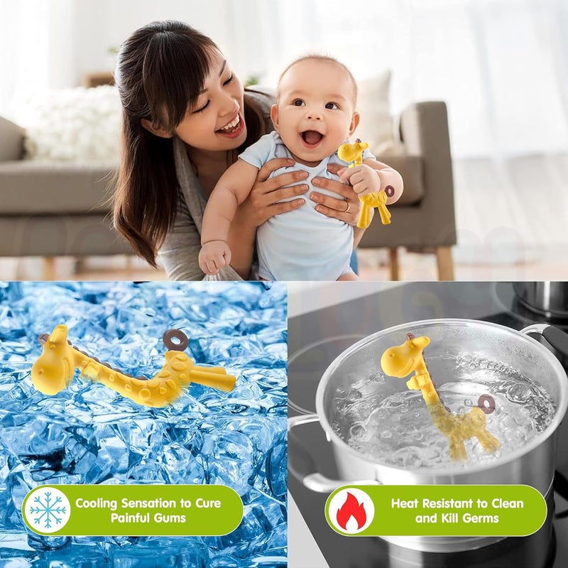 Kidology عضاضة على شكل زرافة للأطفال من 6 أشهر فما فوق - ألعاب عضاضة سيليكون خالية من BPA للأطفال الرضع | لعبة قابلة للمضغ آمنة وناعمة | آمنة في الفريزر وغسالة الصحون | هدية مثالية للبنات والأولاد الرضع - Image 5