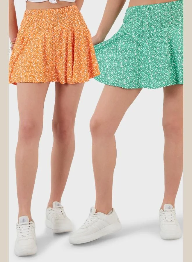 Lela Lela Patterned Elastic Waist Slim Fit Mini Shorts Skirt 2-Pack Women's SHORTS SKIRT 5864024S2