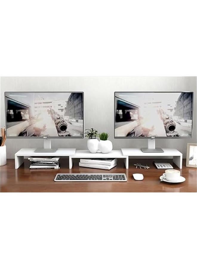 HOOKOR Dual Monitor Stand Riser for 2 Monitors,Adjustable Length and Angle Multi Screen Stand,Multifunctional Office Desk Organizer for Laptop Desktop,PC, TV (White) - Image 3