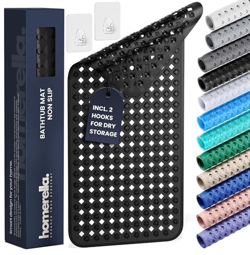 Homerella Bathtub Mat Non Slip 35x16 - homerella® Bath Mat Incl. Hooks for Drying, Extra Long, 100% BPA Free, Shower Mat Non Slip Anti Mold, Machine Washable, Shower Mats for Inside Shower Mildew Resistant - Image 1