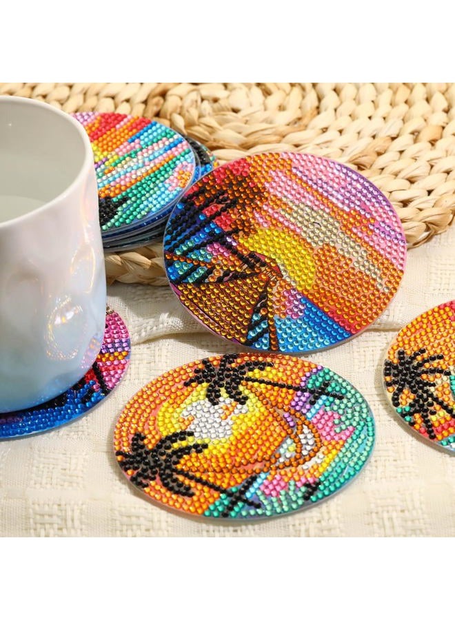 Yanfairy 8 PCS Beach Moon Diamond Art Coasters Kits, Diamond Painting Coasters with Holder Set of 8, DIY Drink Coasters Art Crafts Supplies for Adults Cup Mat for Home Decor House Warming Gifts 3.9inch - Image 5