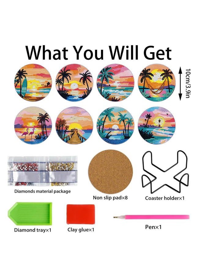 Yanfairy 8 PCS Beach Moon Diamond Art Coasters Kits, Diamond Painting Coasters with Holder Set of 8, DIY Drink Coasters Art Crafts Supplies for Adults Cup Mat for Home Decor House Warming Gifts 3.9inch - Image 4