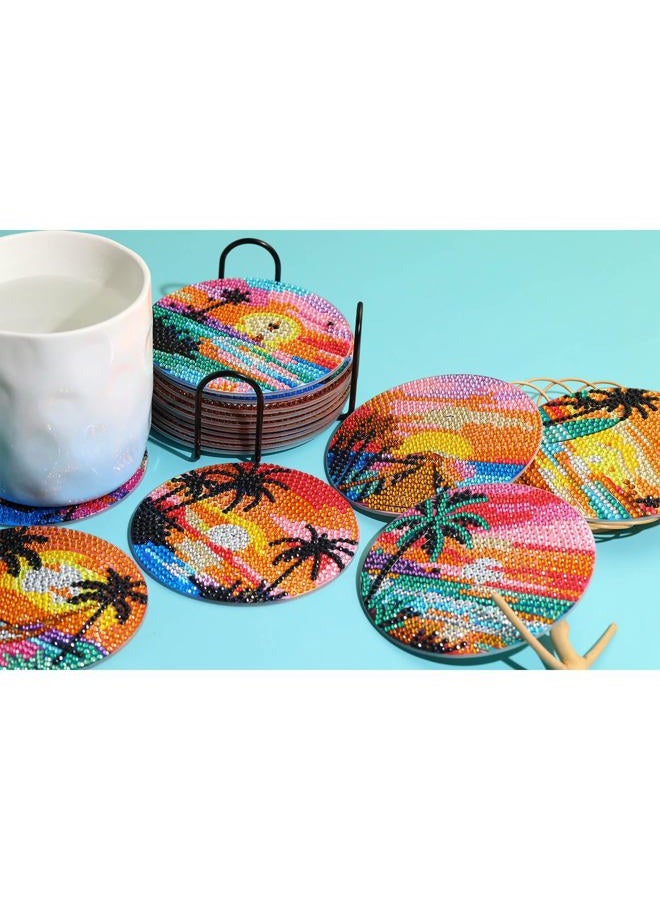 Yanfairy 8 PCS Beach Moon Diamond Art Coasters Kits, Diamond Painting Coasters with Holder Set of 8, DIY Drink Coasters Art Crafts Supplies for Adults Cup Mat for Home Decor House Warming Gifts 3.9inch - Image 2