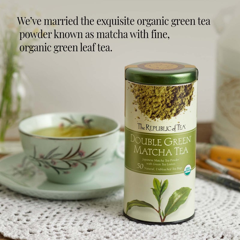 The Republic of Tea - Organic Double Green Matcha, Naturally Caffeinated Japanese Green Tea Powder and Leaves, Steeps 50 Cups - Image 4