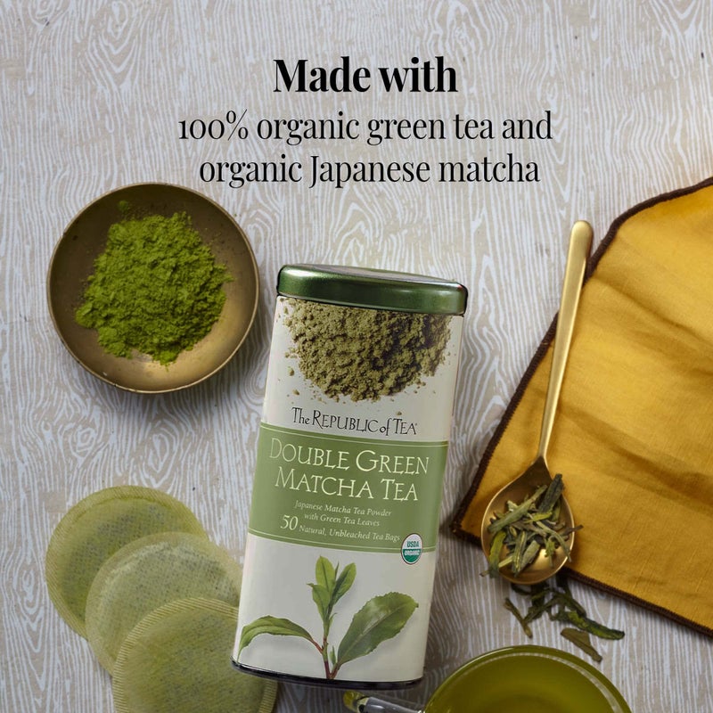 The Republic of Tea - Organic Double Green Matcha, Naturally Caffeinated Japanese Green Tea Powder and Leaves, Steeps 50 Cups - Image 3