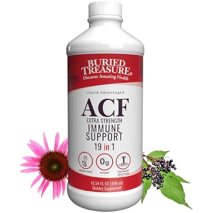 Buried Treasure ACF Extra Strength Liquid Immune Support – 1000mg Vitamin C, Elderberry, Zinc & Echinacea – Short-Term Adult Wellness Supplement, 16 fl oz - Image 1