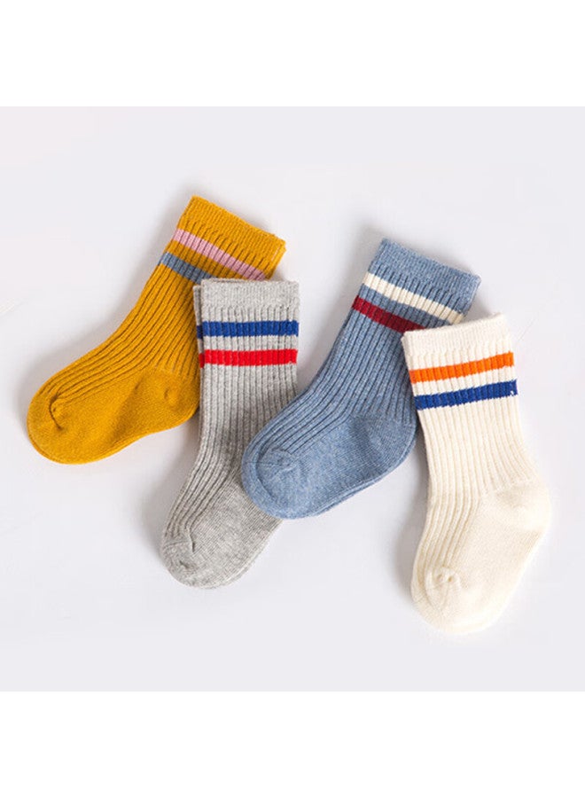 9i9 Kids Socks Autumn Winter Boys Girls Mid-calf Trendy Versatile Student Sports Socks 4 Pairs Size M F73