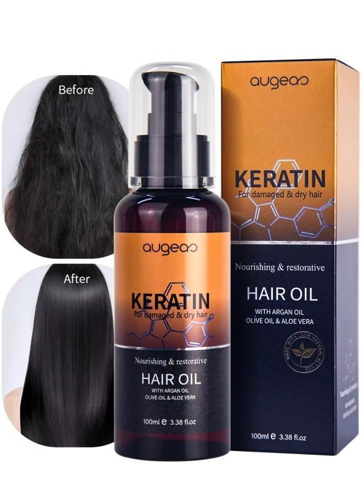 اوجياس زيت الكيراتين للشعر التالف والجاف لتغذية وترميمية بزيت الأرغان وزيت الزيتون والصبار 100 مل