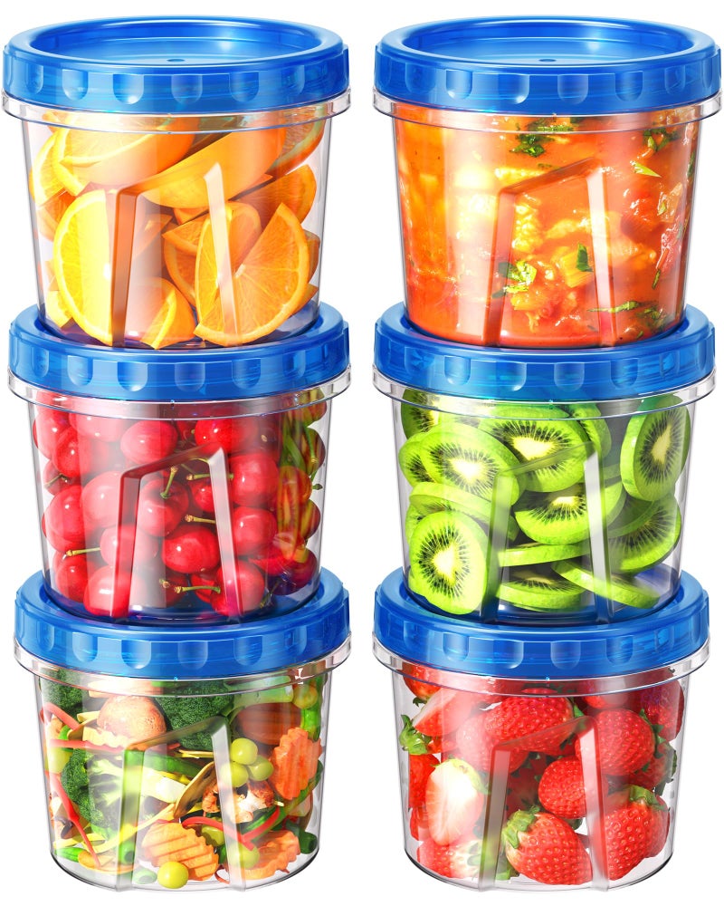 BiuLeon 6 Pack-24 oz Freezer Storage Containers, Plastic Food Storage Containers with Twist Top Lids, BPA Free and Reusable Soup Containers with Lids, Leakproof/Microwave/Dishwasher Safe - Image 1