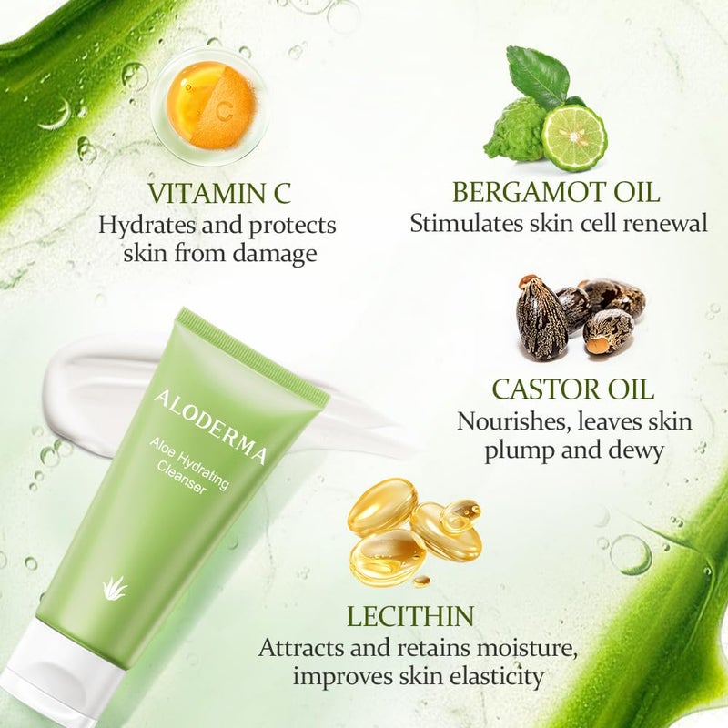 Aloderma Hydrating Facial Cleanser with Organic Aloe Vera - Daily Moisturizing Aloe Face Wash with Shea Butter, Vitamin E - Nourishing Face Cleanser for Normal, Dry Skin, Non-Comedogenic, 100g/3.5oz - Image 2