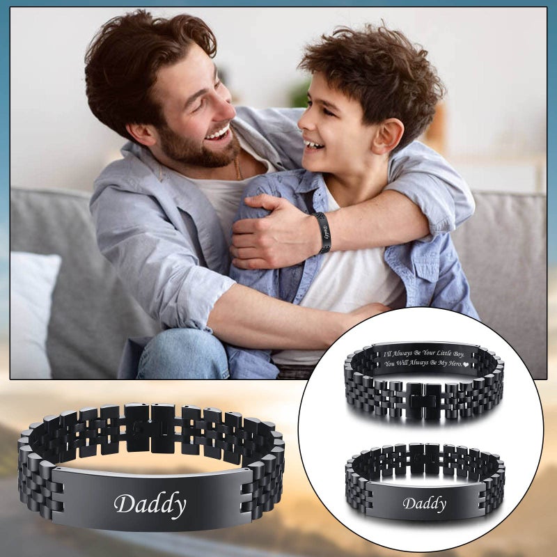 VNOX Father Dad Bracelet for Men - Stainless Steel Link Bracelet Personalized Engraved DAD Jewelry Gift for Men DAD Father - Image 2