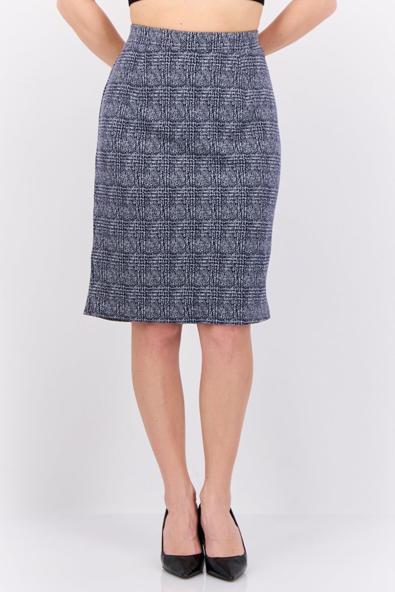 41 Hawthorn Women Jacquard Pencil Skirt, Navy Combo - Image 1
