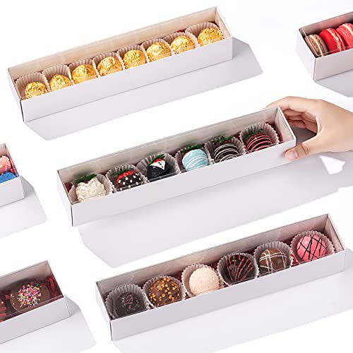 SLShePack 20Pack 12x2.25x2 Inches Chocolate Covered Strawberries Boxes for 6, Macaron boxes for 12, Long Box for Cocoa Bombs,Cookies,Truffle,Cake Ball - Image 2