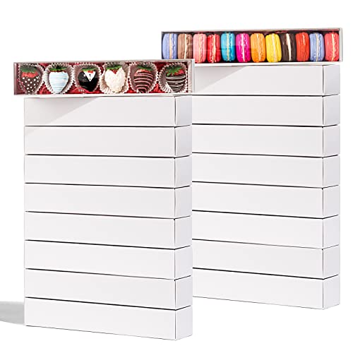 SLShePack 20Pack 12x2.25x2 Inches Chocolate Covered Strawberries Boxes for 6, Macaron boxes for 12, Long Box for Cocoa Bombs,Cookies,Truffle,Cake Ball - Image 1