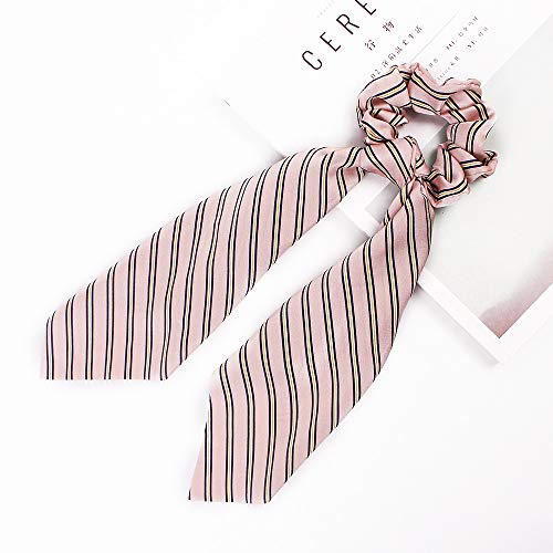 DINPREY Silk Satin Hair Scrunchies, Hair Scarf with Flower Pattern, Stripe Printed Hair Bobbles for Ponytail Holder (6 Pcs Stripes & Solid Colors Silk) - Image 3