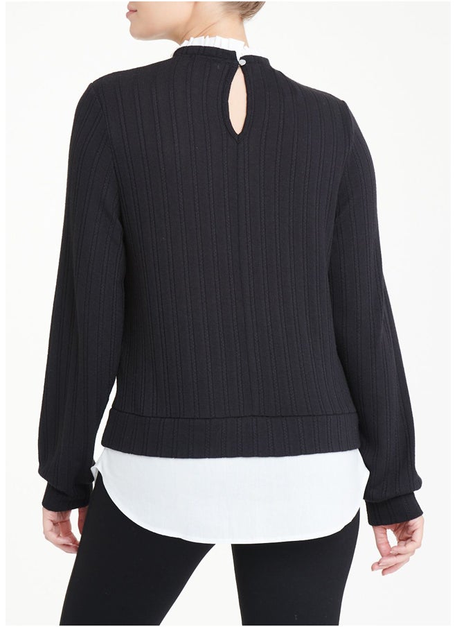 Matalan - Black 2 in 1 Textured Shirt Jumper - Image 1