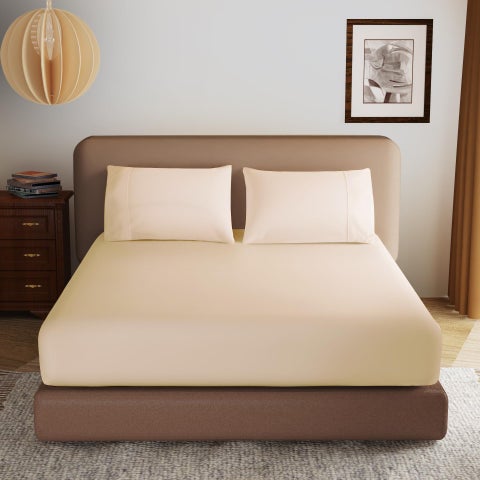 100% Egyptian Cotton Fitted Sheet Full Size  600 Thread Count  Single Fitted Sheet Only 8 -16"" Deep Pocket Sheet  Soft & Elastic Sateen Weave Bottom Sheet for Home(Beige  Full)