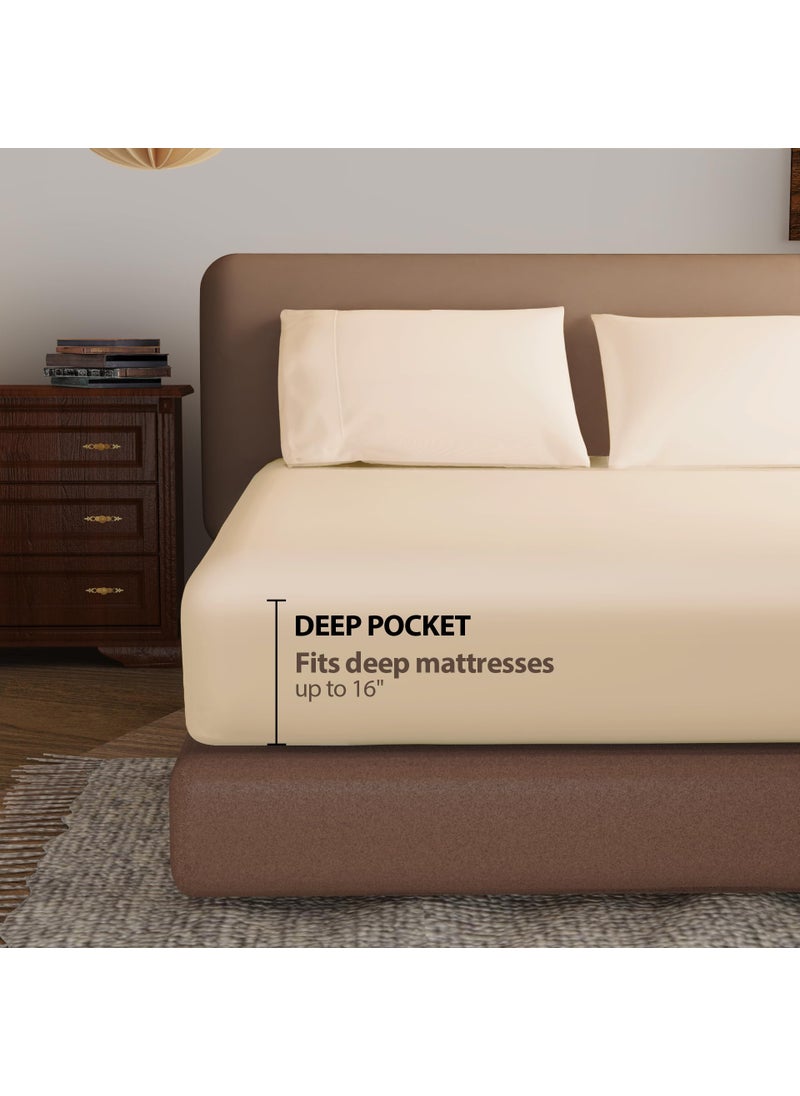 Zaizaihome 100% Egyptian Cotton Fitted Sheet Full Size  600 Thread Count  Single Fitted Sheet Only 8 -16"" Deep Pocket Sheet  Soft & Elastic Sateen Weave Bottom Sheet for Home(Beige  Full)  - Image 2