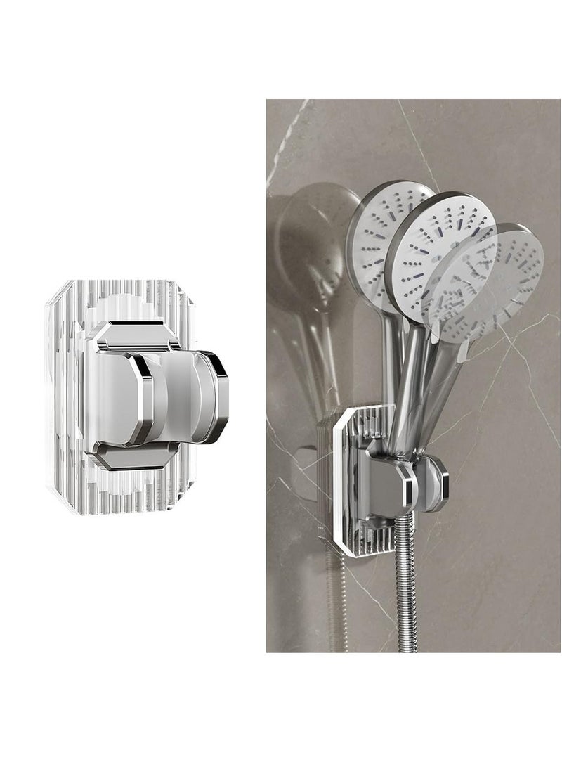SOLARAE Shower Head Holder, 2 Pcs Adjustable Shower Head Holder, Handheld Shower Head Holder Wall Mount, Acrylic Shower Bracket, Fashionable and Practical Bathroom Accessories, Silvery - Image 1