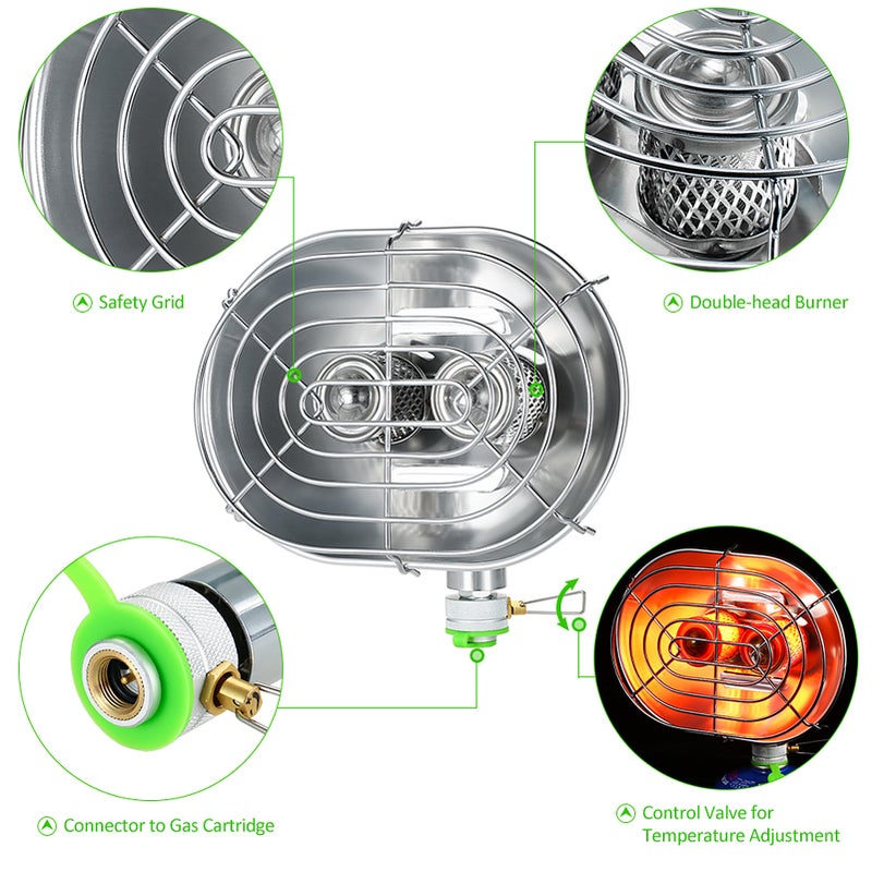 Double Head Outdoor Heater Portable Infrared Ray Camping Heating Stove Warmer Heating Gas Stove with Gas Tank Adapter - Image 2