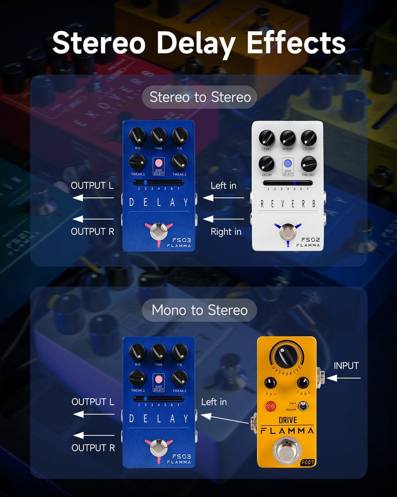 FLAMMA FS03 Electric Guitar Delay Effects Pedal with Looper Stereo Digital Sound 6 Delay Effects Storable Preset Tap Tempo Trail On True Bypass for Pedal Boards - Image 2