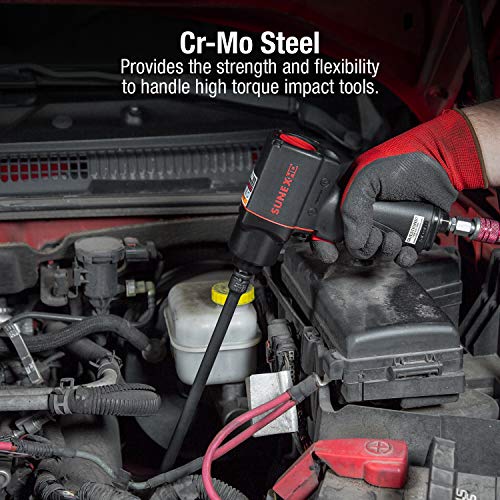 SUNEX TOOLS 3504, 3/8 Inch Drive Impact Extension Set, 4 Pieces, SAE, 3" to 15", Cr-Mo Steel, Radius Corner Design, Wobble Drive, Steel Ball Retainer, Dual Size Markings, Storage Tray - Image 4