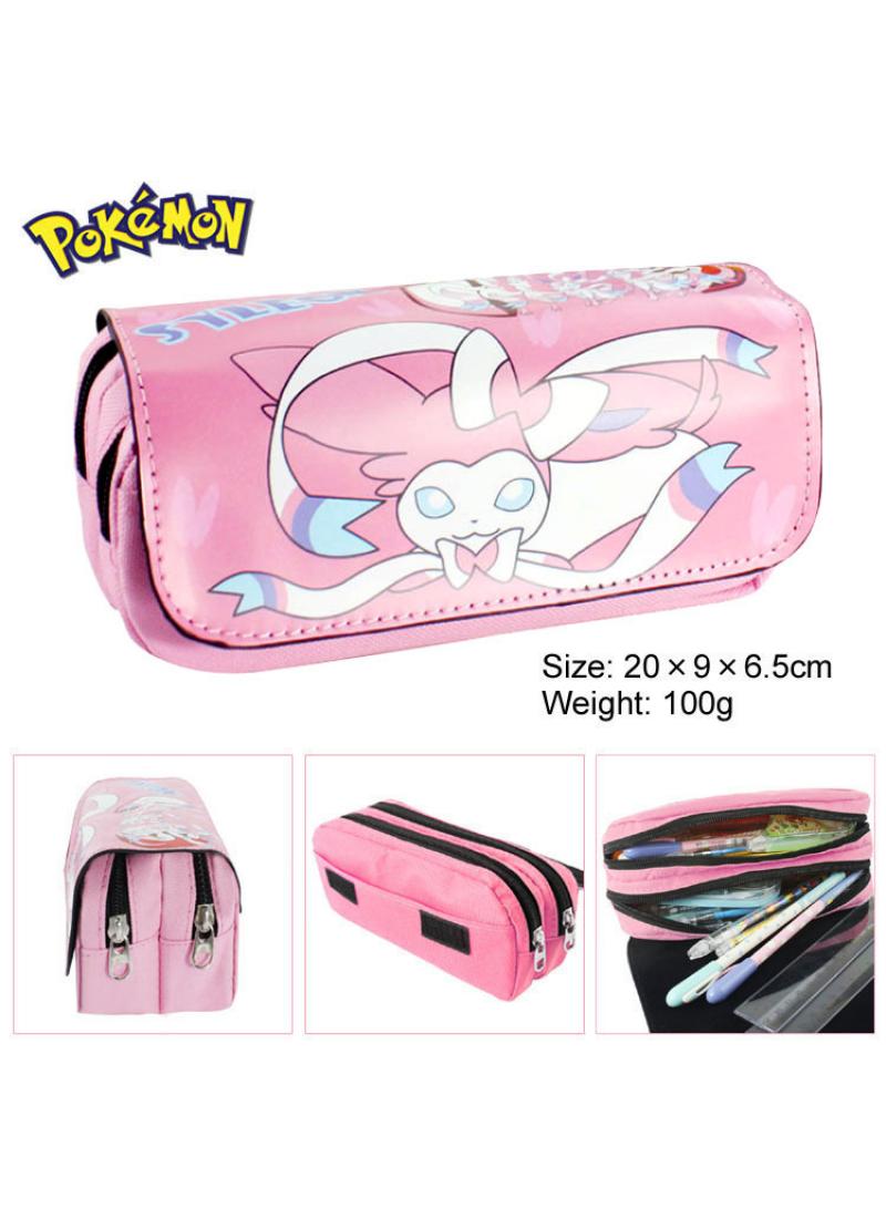 إسكدنيا Large Capacity Cartoon Pokemon Print Pencil Case Double Canvas Zipper Pencil Bag Pink-B - Image 4
