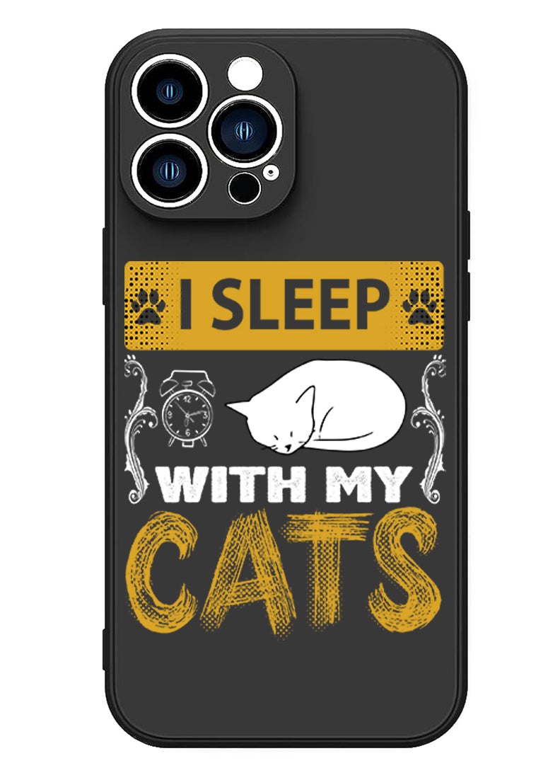 Theodor - Protective Slim Fit Case Liquid Silicone Cover with Full Body Protection Anti-Scratch Shockproof Case For iPhone 15 Pro Max Black - I sleep with my cats - Image 1