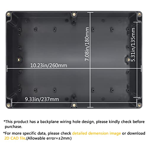 LeMotech Electrical Box ABS Plastic Project Box IP65 Waterproof Junction Box Project Case Universal Enclosure for Electronics Black 10.3X 7.1x 2.3 inch (263x182x60mm)（Pack of 1 - Image 3