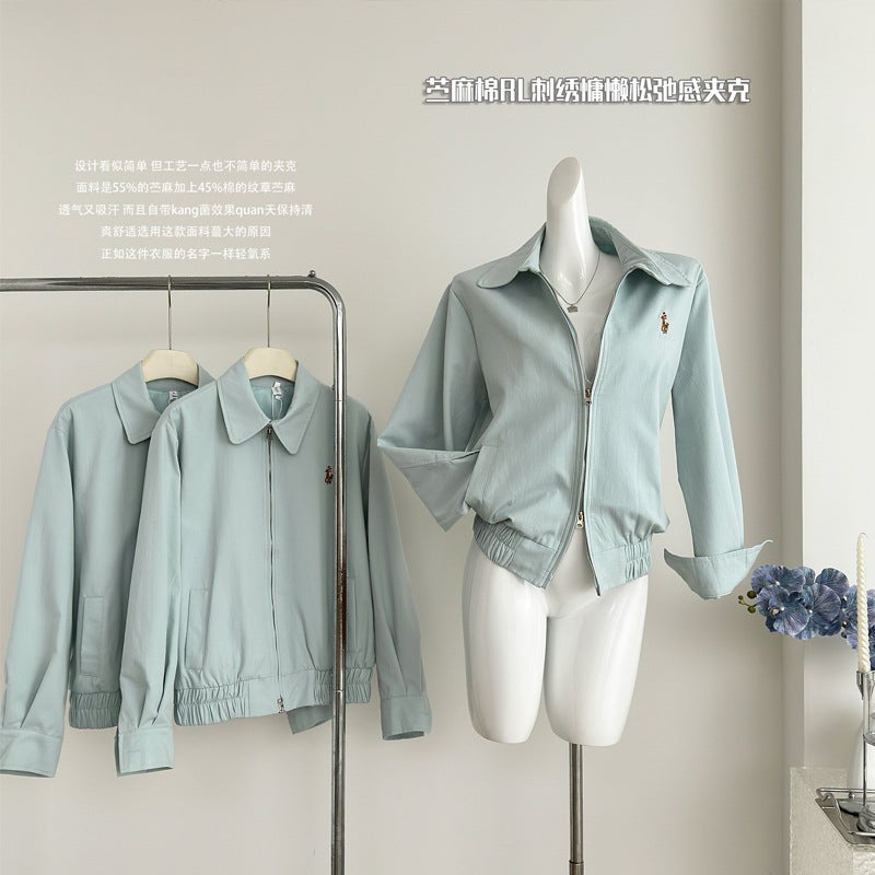 Liang Yixuan Light Oxygen Babyblue Ramie Cotton Rl Embroidered Lazy Relaxation Jacket Coat Women'S Autumn New - Image 3