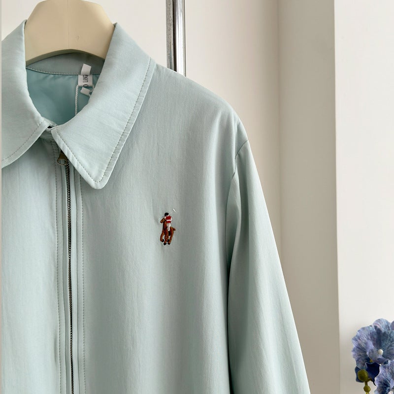 Liang Yixuan Light Oxygen Babyblue Ramie Cotton Rl Embroidered Lazy Relaxation Jacket Coat Women'S Autumn New - Image 5
