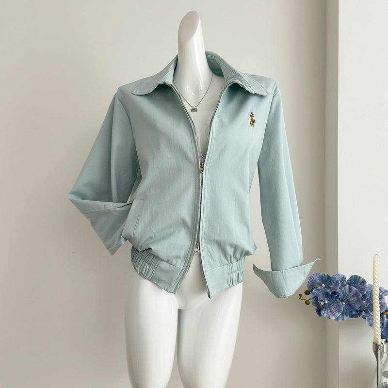Liang Yixuan Light Oxygen Babyblue Ramie Cotton Rl Embroidered Lazy Relaxation Jacket Coat Women'S Autumn New - Image 1
