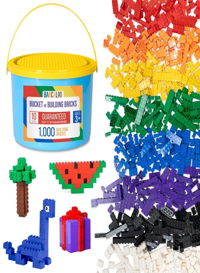 Barcaloo 1000 Piece Building Bricks Play Set, 10 Classic Colors Bulk Building Blocks, Generic Brick Building Parts, for Boys and Girls, Assorted Tub Classic Colors - Image 1